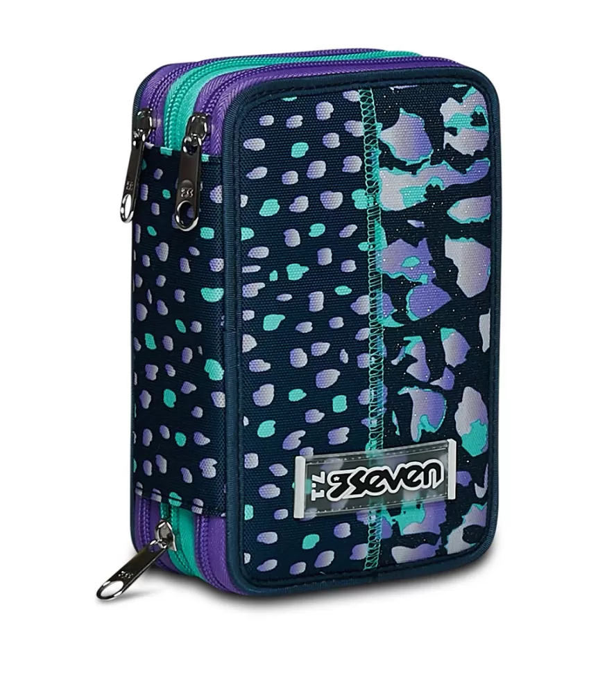 Shop Seven ® 3 Zip Pencil Case - Charming Patch