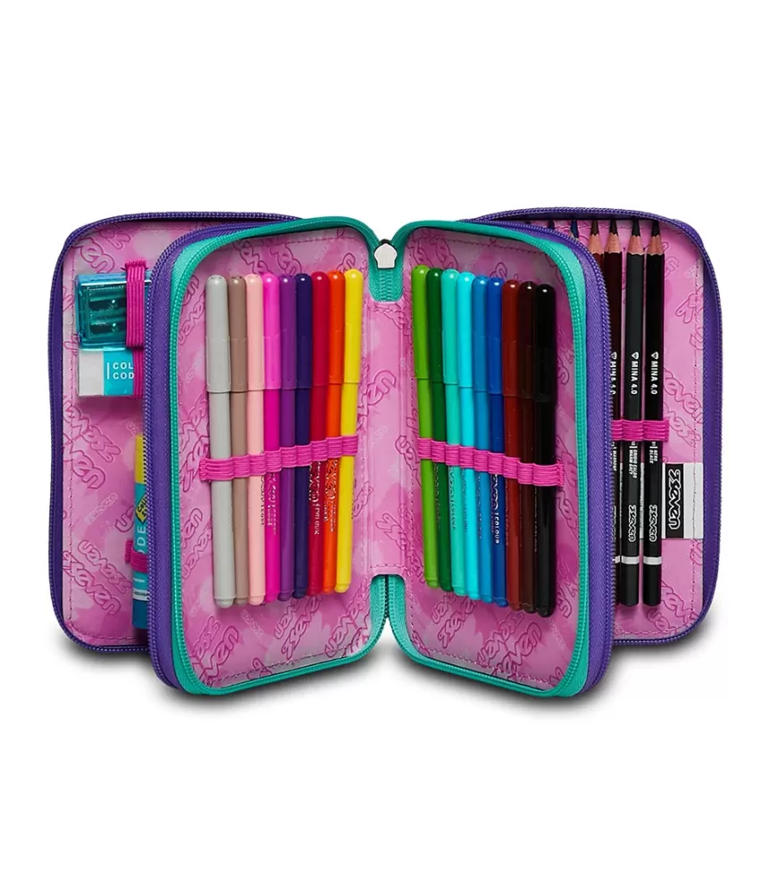 Shop Seven ® 3 Zip Pencil Case - Charming Patch