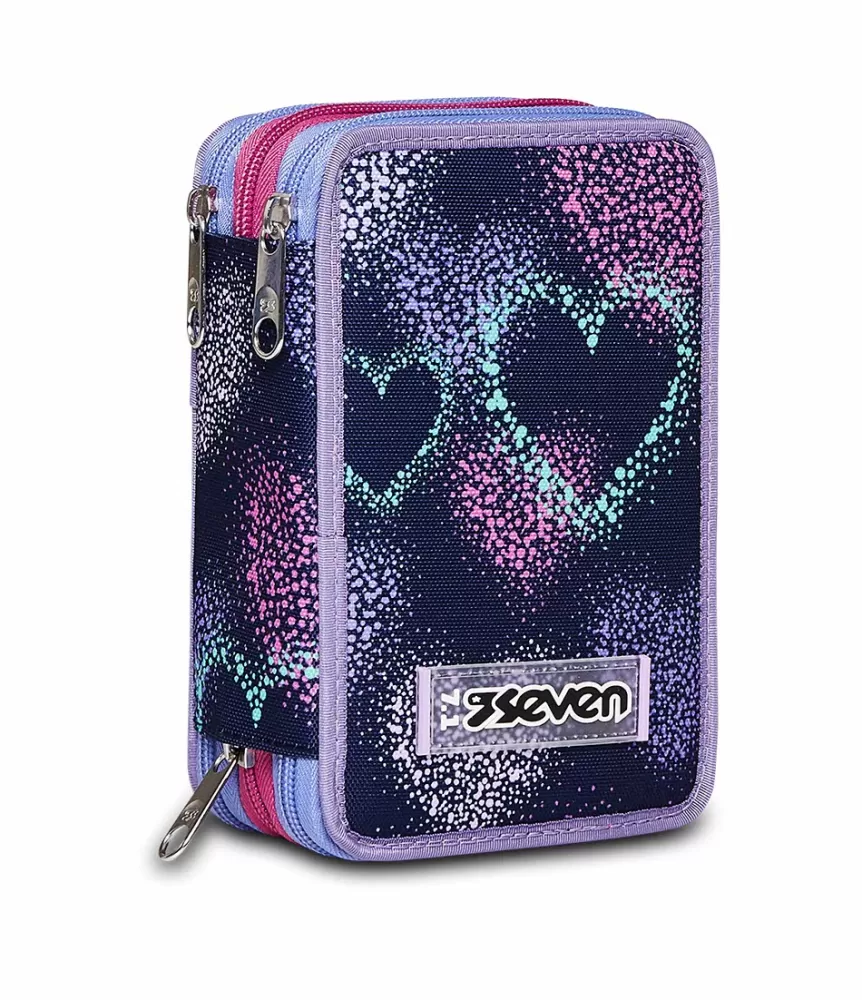 Discount Seven ® 3 Zip Pencil Case - Shading Heart