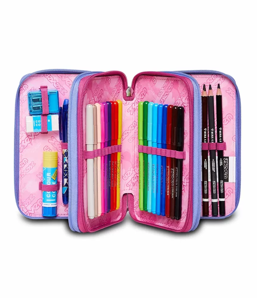 Discount Seven ® 3 Zip Pencil Case - Shading Heart
