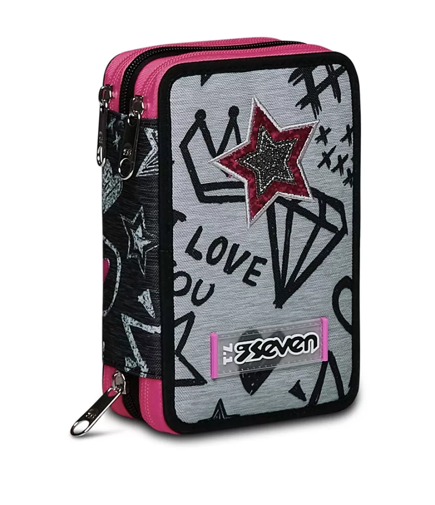 Discount Seven ® 3 Zip Pencil Case - Zipper Glamy